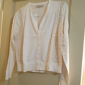 Ann Taylor loft lace trim cardigan sweater